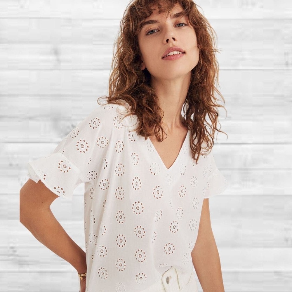 Madewell Eyelet Sundrift Ruffle Top, Large
